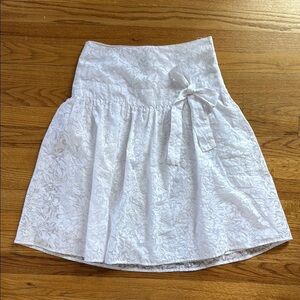 Willi Smith White Floral Midi Skirt Cotton Blend Bow Accent Size 4 Lined